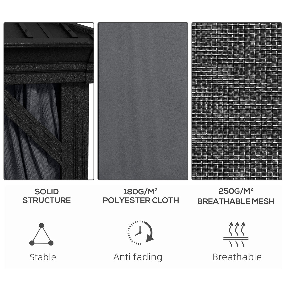 Aluminium Hardtop Gazebo 3.65 x 3m with Accessories - Dark Grey