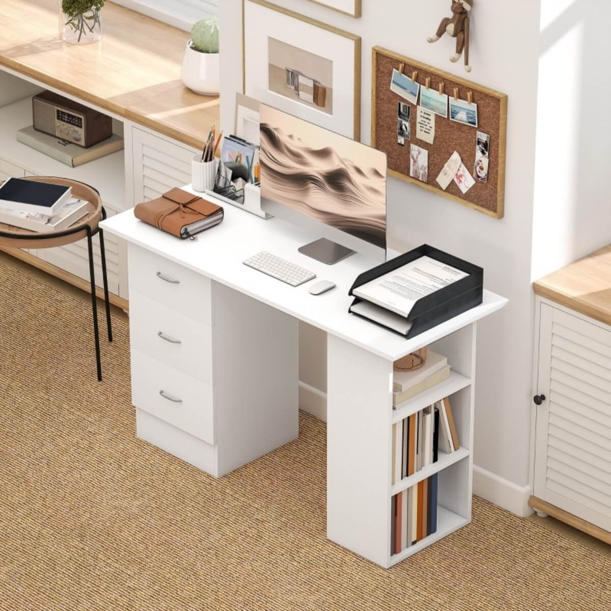 Computer Desk with Storage – Writing Desk with Drawers & Shelves for Home Office