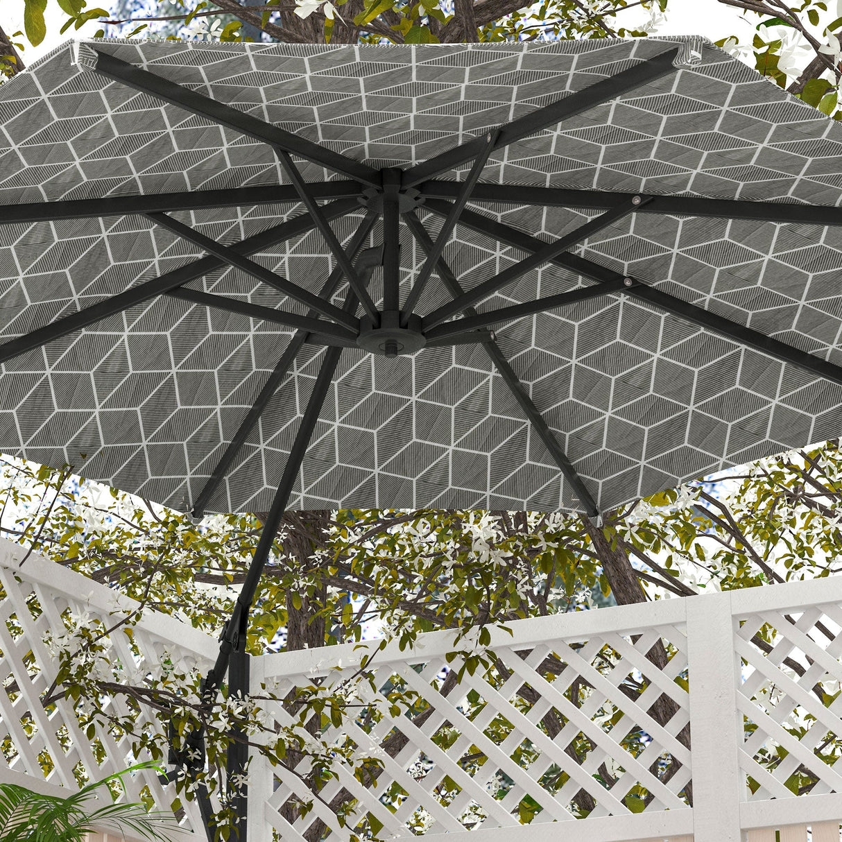 Convertible Cantilever Parasol, 3m, 360?? Rotation, Black and White