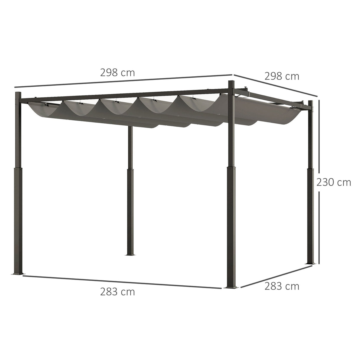 Metal Pergola with Retractable Roof, Magnetic Fixture, Sun Shade Canopy, Grey