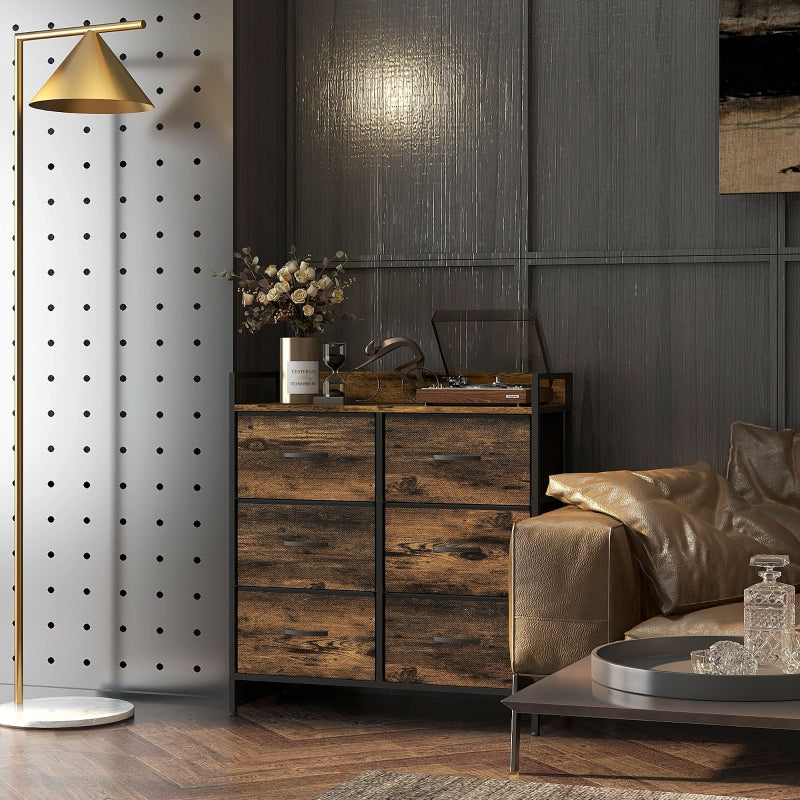 Rustic Chest of Drawers with Six Fabric Drawers - Rustic Brown