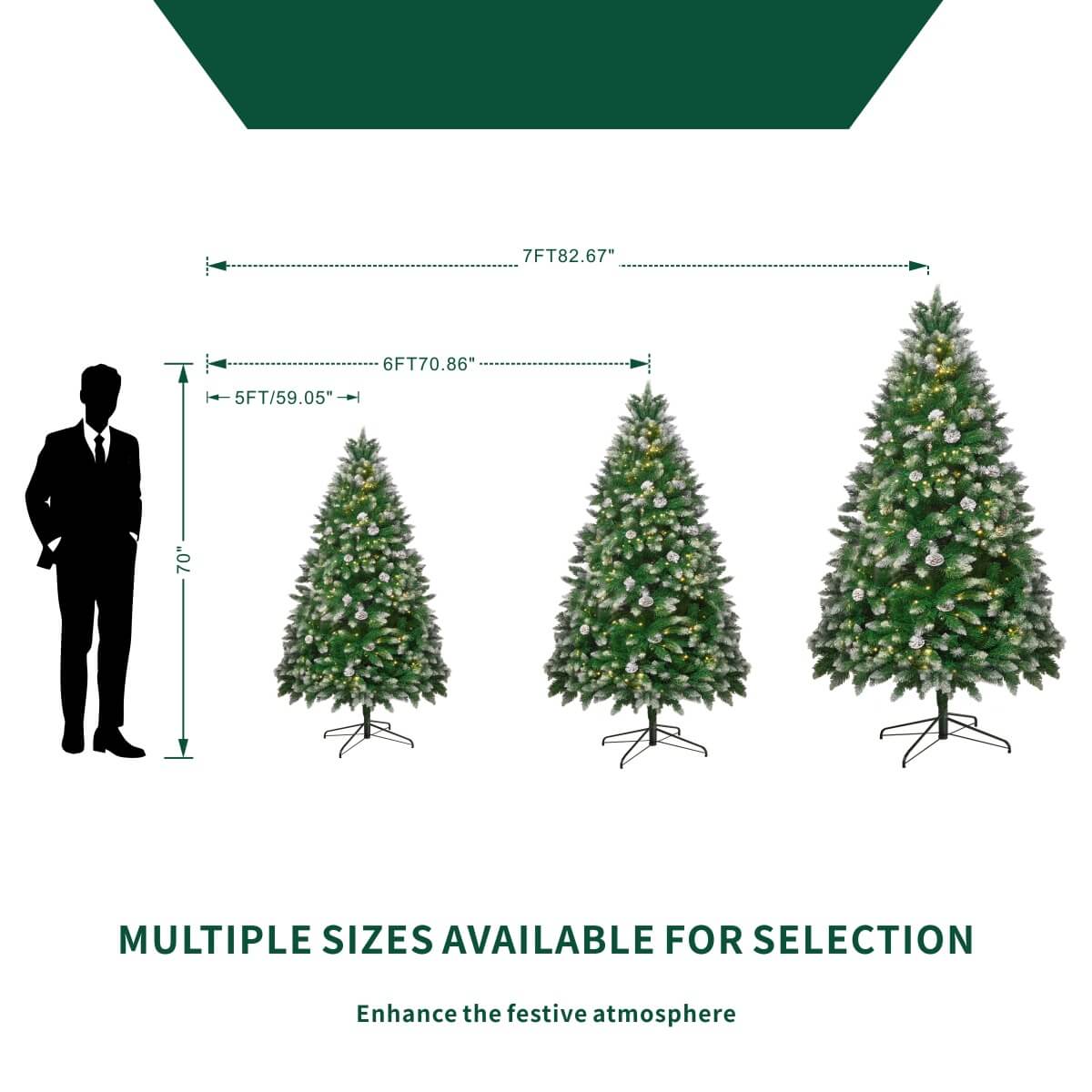Snow Flocked Artificial Christmas Tree with Pine Cones - Pre-Lit or Unlit PVC Xmas Tree, Warm White LEDs, 5ft 6ft 7ft