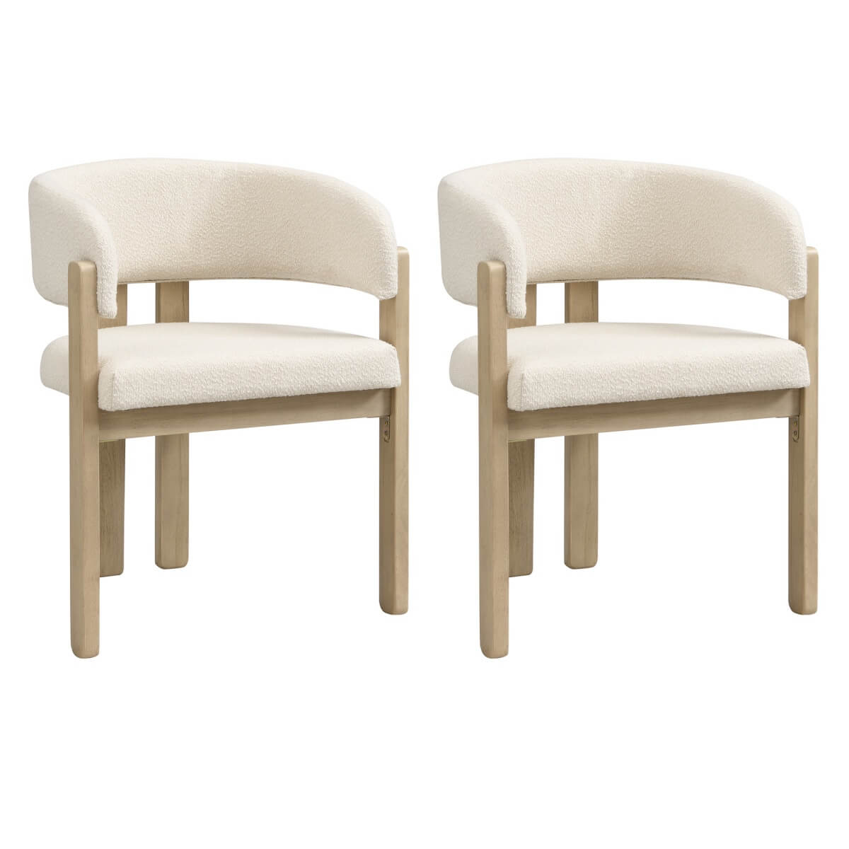 Set of 2 Solid Wood Dining Chairs – Boucle Upholstered Chairs for Dining Room, Living Room, Restaurant or Cafe