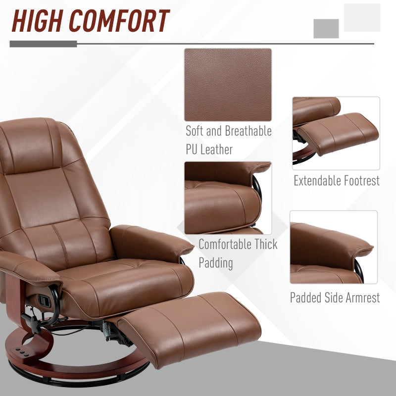 Faux Leather Armchair, 145?? Reclining Back and Footrest - Brown