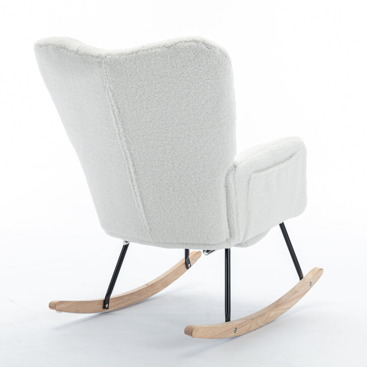 New Modern Teddy Fabric Tufted Upholstered Rocking Chair with Pull-Out Footrest, White