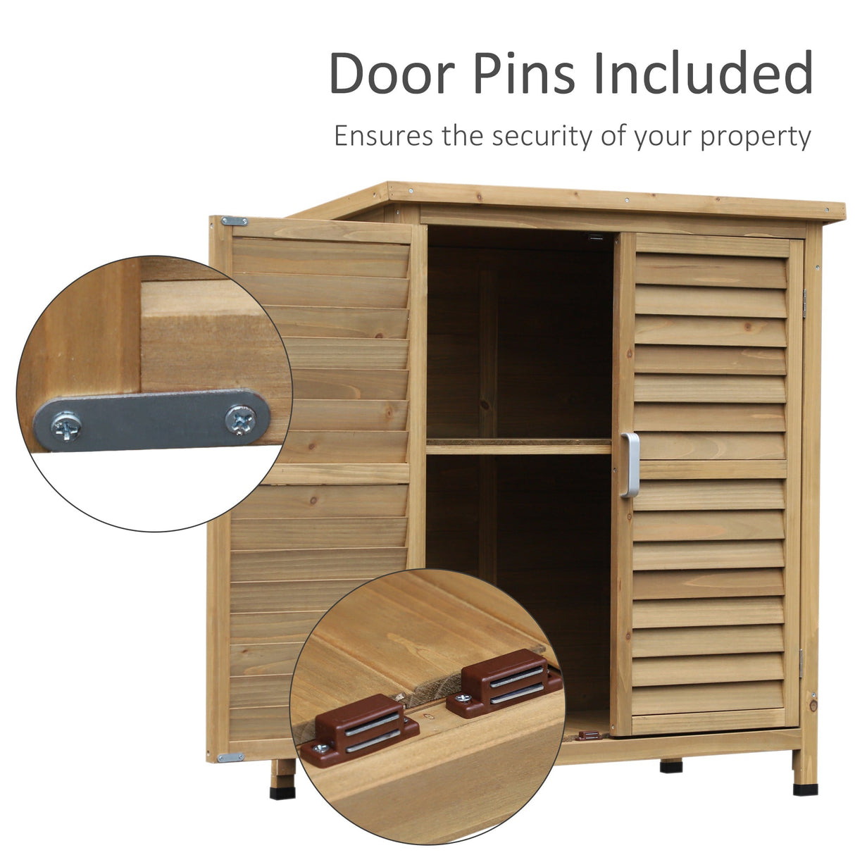 Garden Shed Wooden Storage Cabinet, 2 Door Fir Wood, Natural