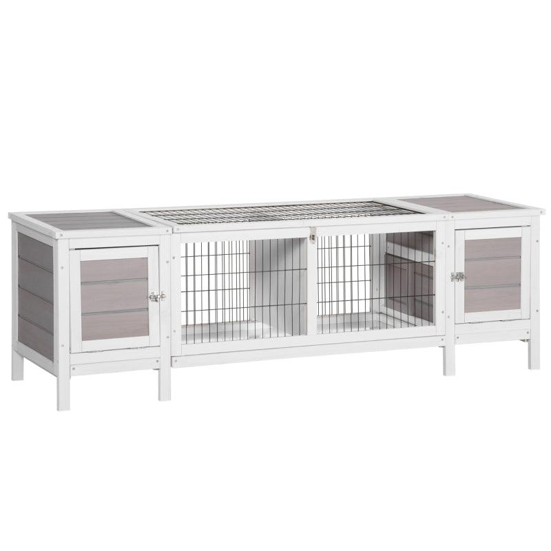 Rabbit Hutch and Run, Removable Tray - Grey