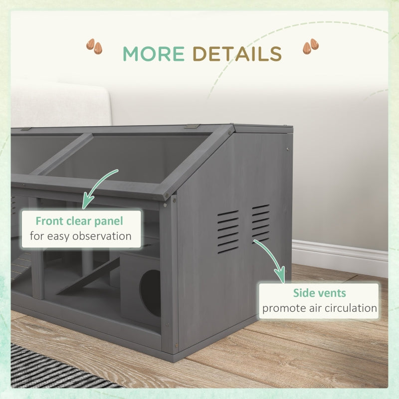 Hamster Cage, Small Animal Cage for Gerbils and Mice with Suspension Bridge and Openable Top, Wooden Grey