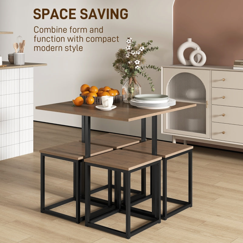 5 Piece Dining Set, Space Saving with Metal Frame, Brown