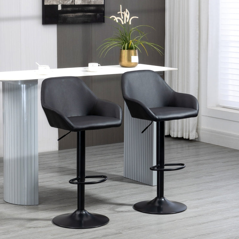 Bar Stools Set of 2, Height Adjustable Swivel with Backs and Armrests, PU Leather Black
