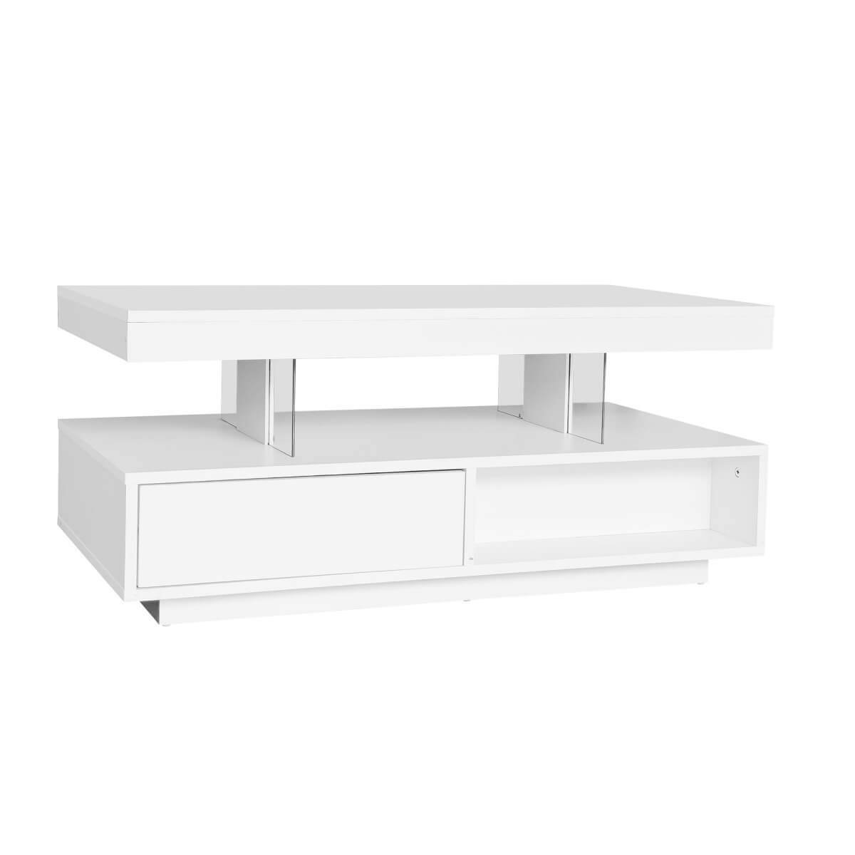 LED Coffee Table with Storage - High Gloss Centre Table with 2 Drawers, White