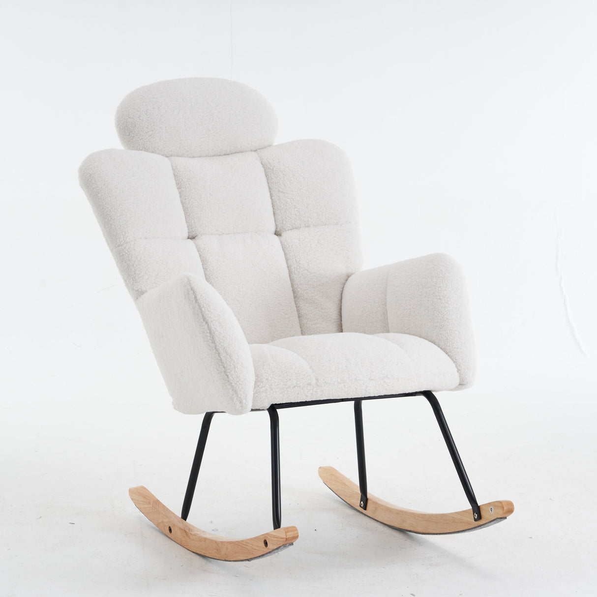 Soft Teddy Rocking Chair with Padded Seat, Tufted Upholstered - Ivory White