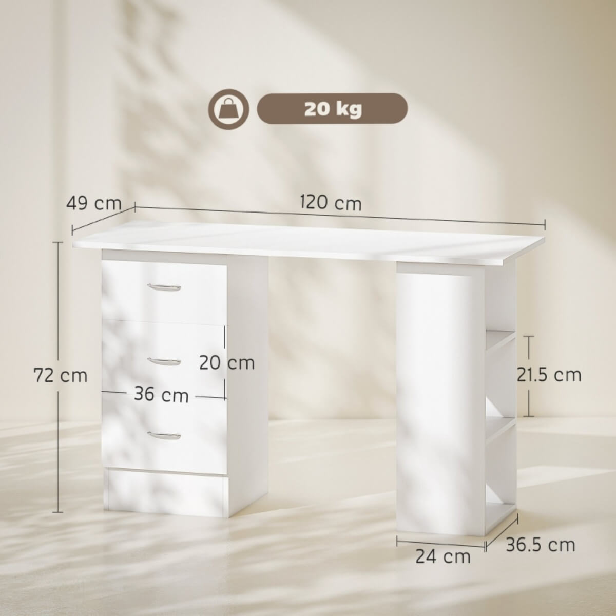 Computer Desk with Storage – Writing Desk with Drawers & Shelves for Home Office