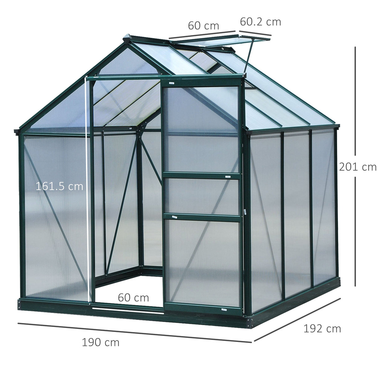 Polycarbonate Greenhouse, 6 x 6ft Walk-In with Slide Door and Window, Dark Green