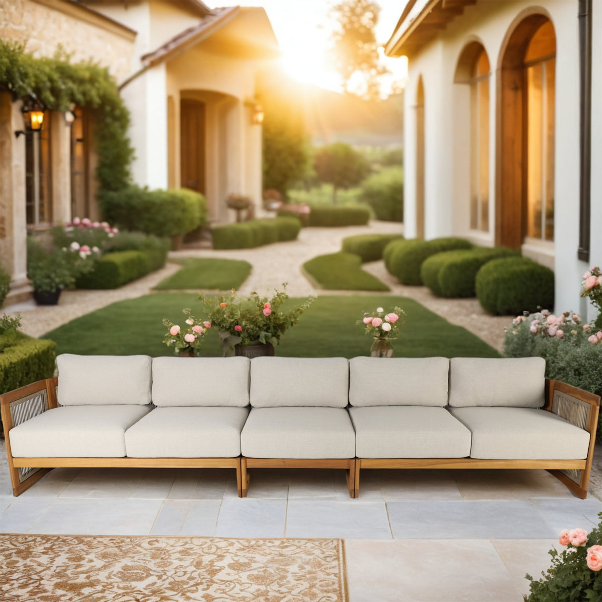 I-Shape 5-Seater Solid Acacia Modular Sofa – Armless Middle with Side Support (PAS-2516-LS+MS+RS)