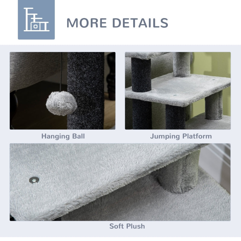 Adjustable Cat Steps, House, Hanging Toy Ball - Grey