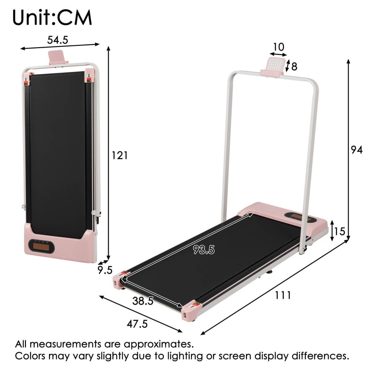 Folding Treadmill with Handrail – Adjustable Incline, 1–10 km/h Running Machine with LED Display & Phone Holder