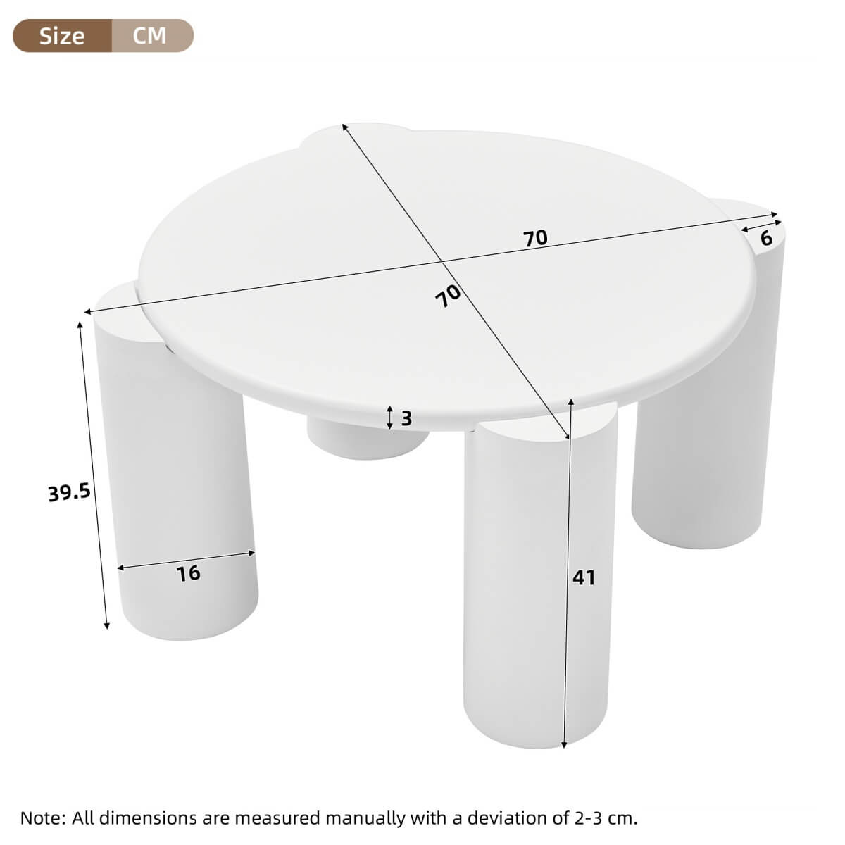 White Round Coffee Table – Modern Painted Wooden Tea Table with 4 Legs for Living Room, Bedroom or Apartment