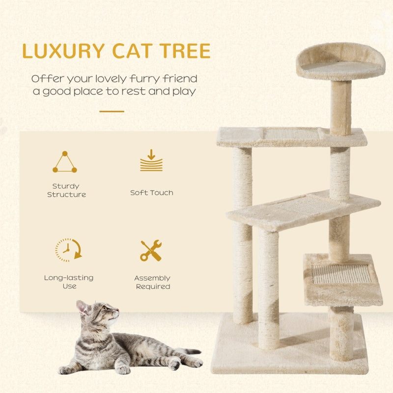 Cat Tree 100 cm Indoor Kitten Scratching Post Climbing Tower Beige
