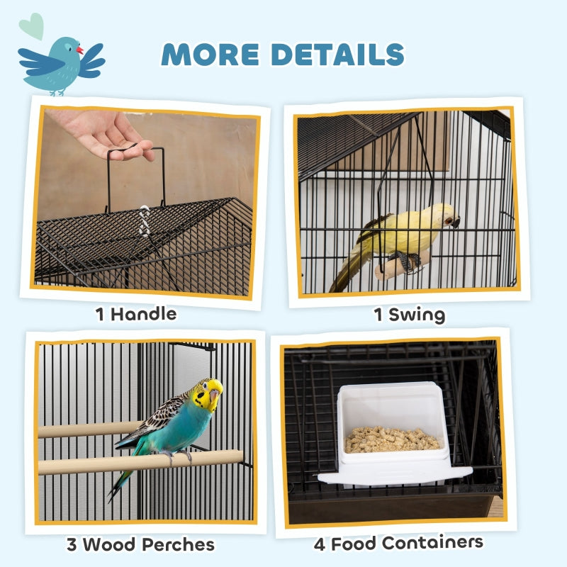 Metal Bird Cage with Swing, Perch, Food Container, Tray, Handle