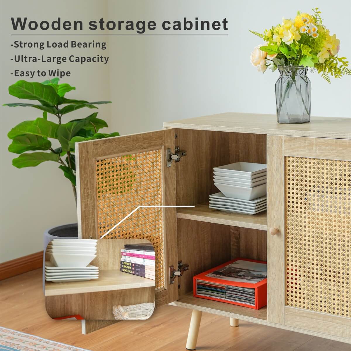 Wooden Storage Cupboard with Double Doors - Freestanding Storage Cabinet