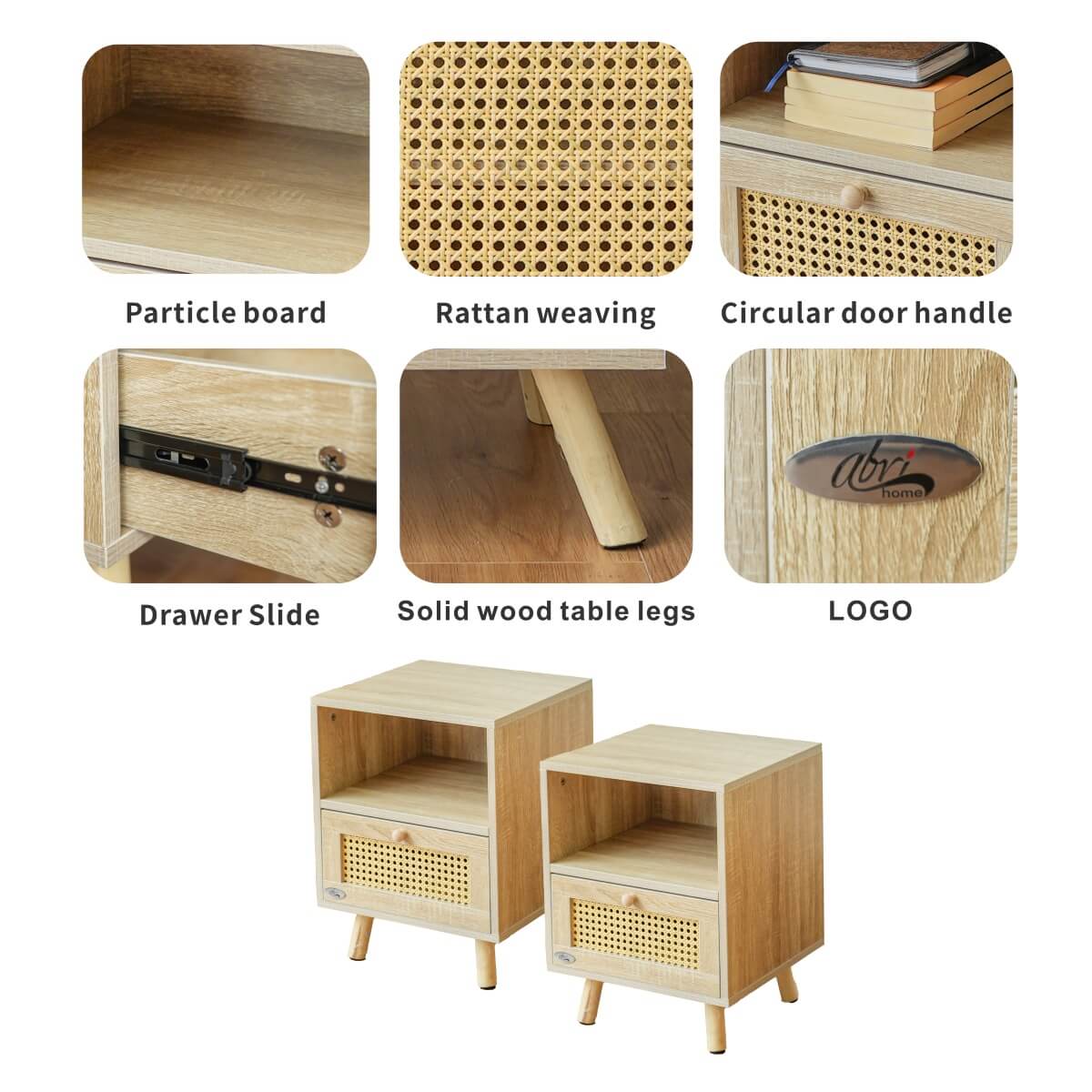 Set of 2 Solid Wood Side Cabinets - Freestanding Storage Cabinets