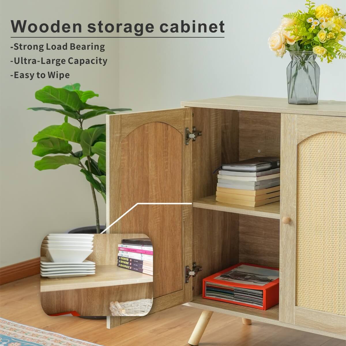 Solid Wood Storage Cabinet - Freestanding Storage Cupboard
