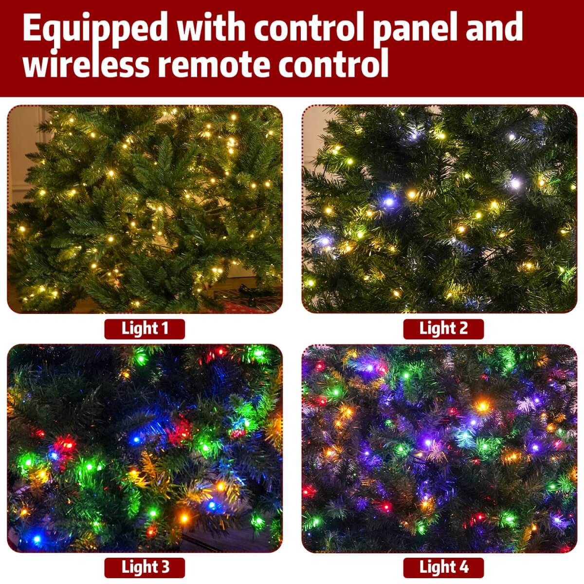 Artificial Christmas Tree with Colour LED Lights ¨C Realistic PVC Xmas Tree, Pre-Lit, 6ft & 7ft, Metal Stand