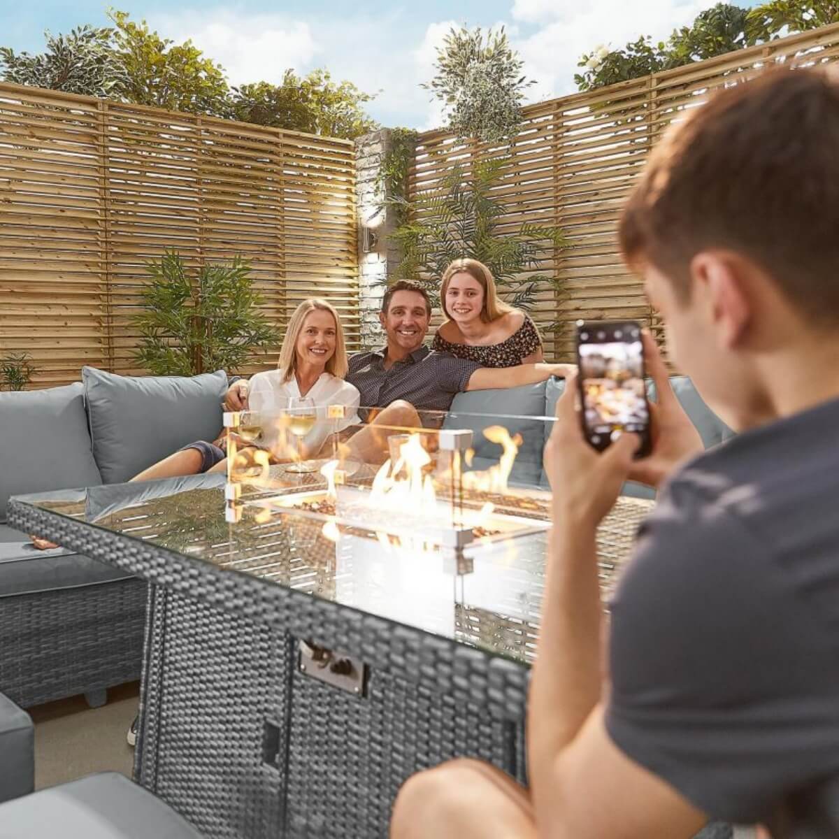 8-Seater Outdoor Corner Sofa Set with Rectangular Fire Pit Table and 3 Footstools - PAF-16591