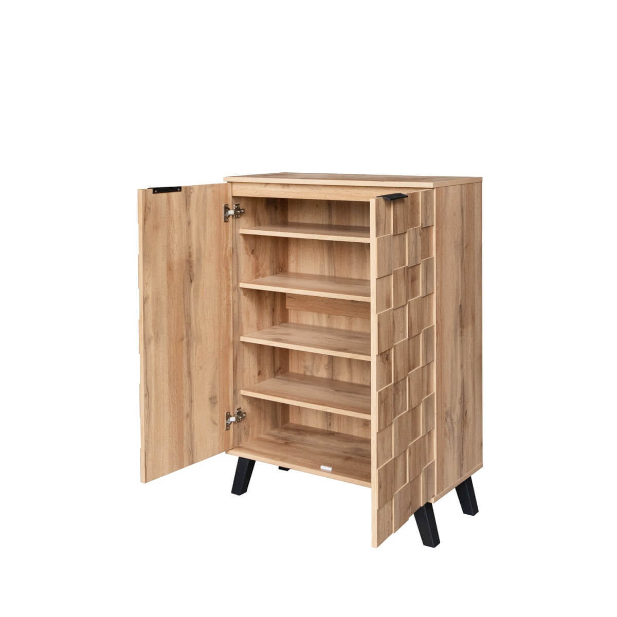 Modern Shoe Cabinet - 5 Compartment Storage with Adjustable Shelves, Wood Grain Finish