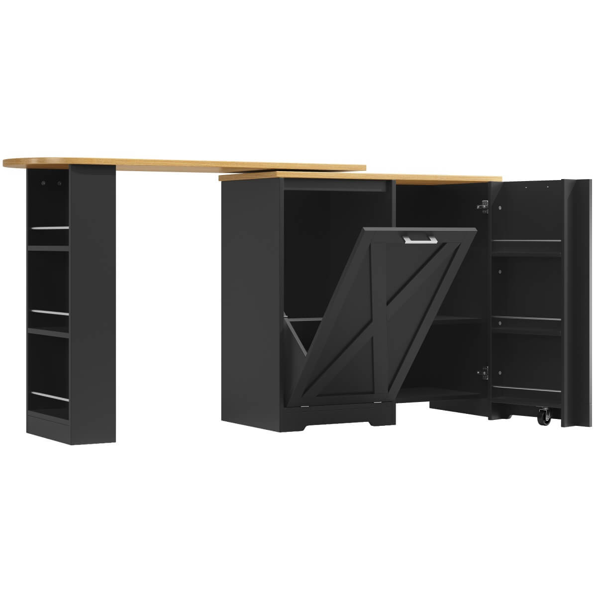 360° Rotating Kitchen Island Cabinet — Swivel Storage Sideboard with Shelves, Black