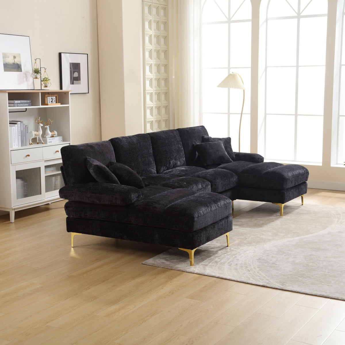 Sectional Couches GOMYWAY Modular U-Shaped with Double Chaise for Living Room Chenille Fabric
