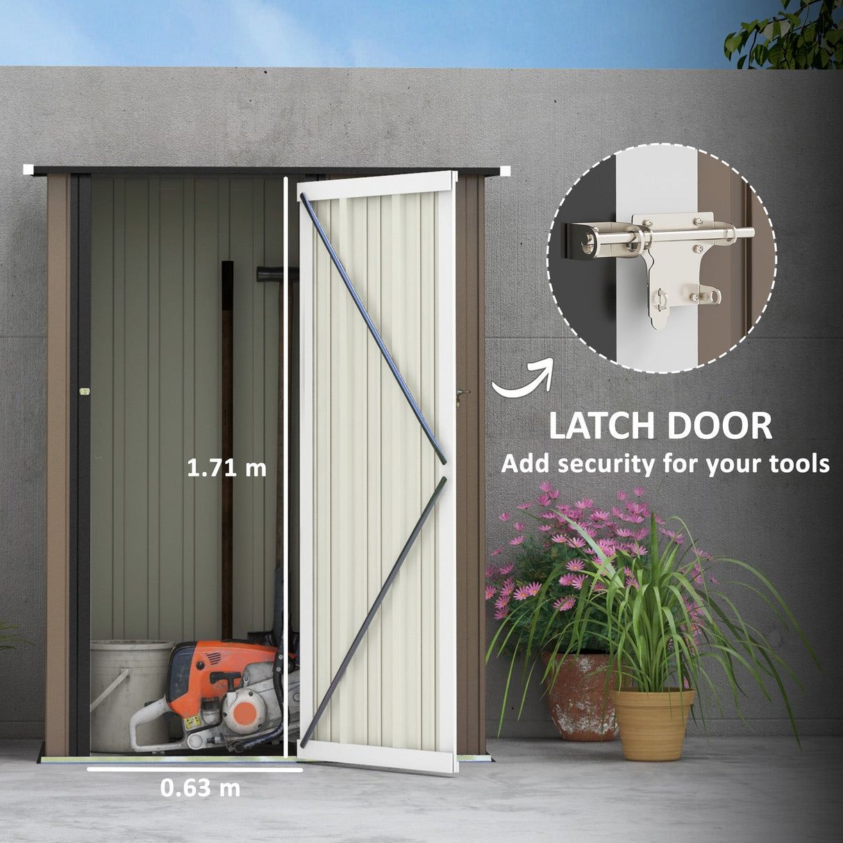 Metal Garden Storage Shed, 5ft x 3ft Sloped Roof Lockable Door, Brown