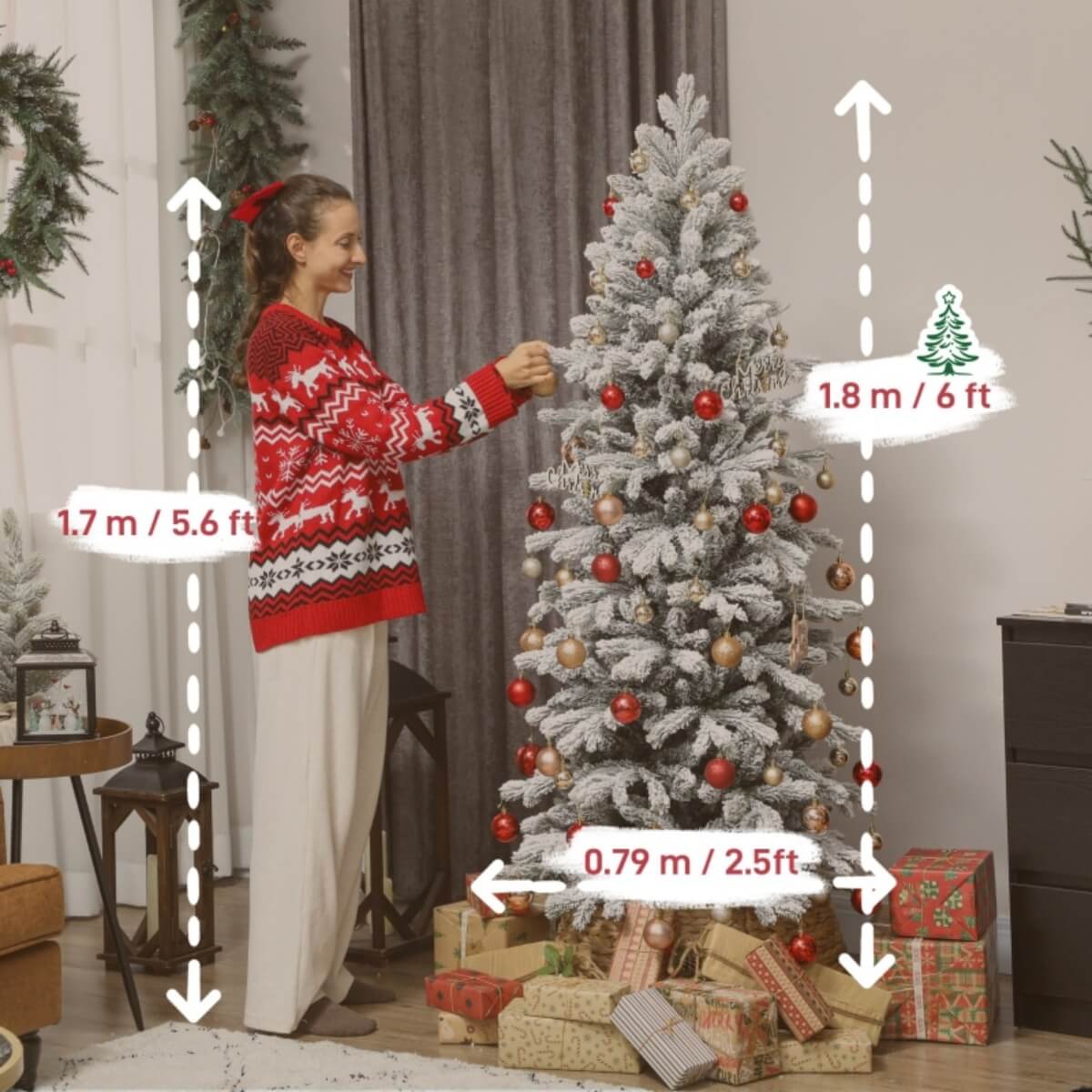 Artificial 6ft Flocked Christmas Tree – Lifelike Full Branches, Foldable Metal Stand, Home Holiday Décor