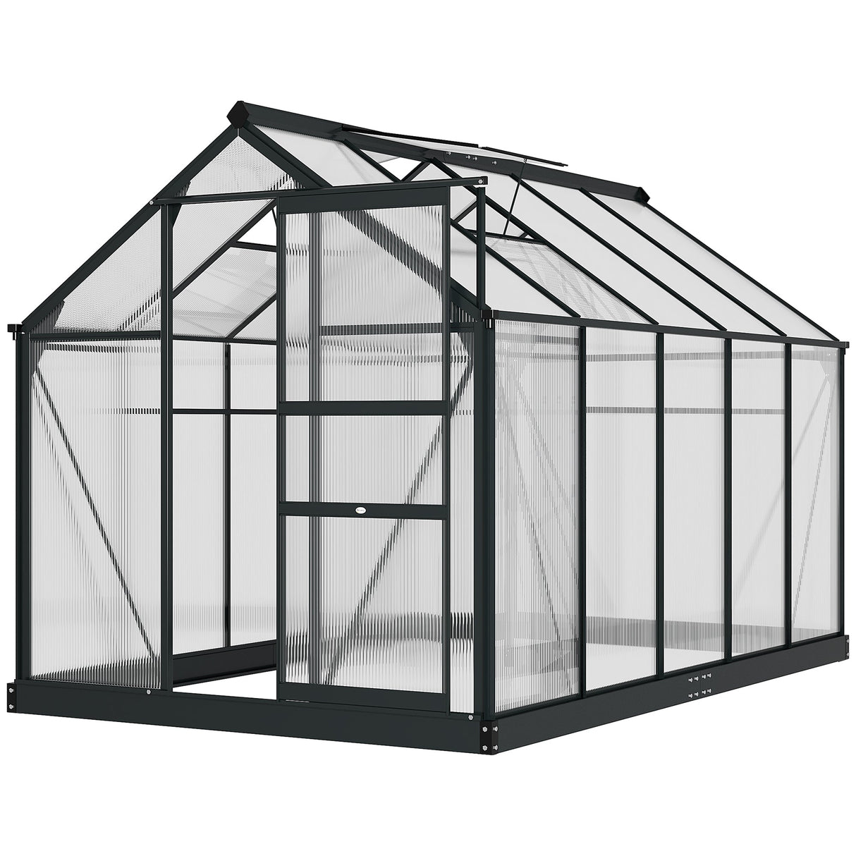 6 x 10ft Polycarbonate Greenhouse, Walk-In with Slide Door and Window, Aluminium Frame, Grey