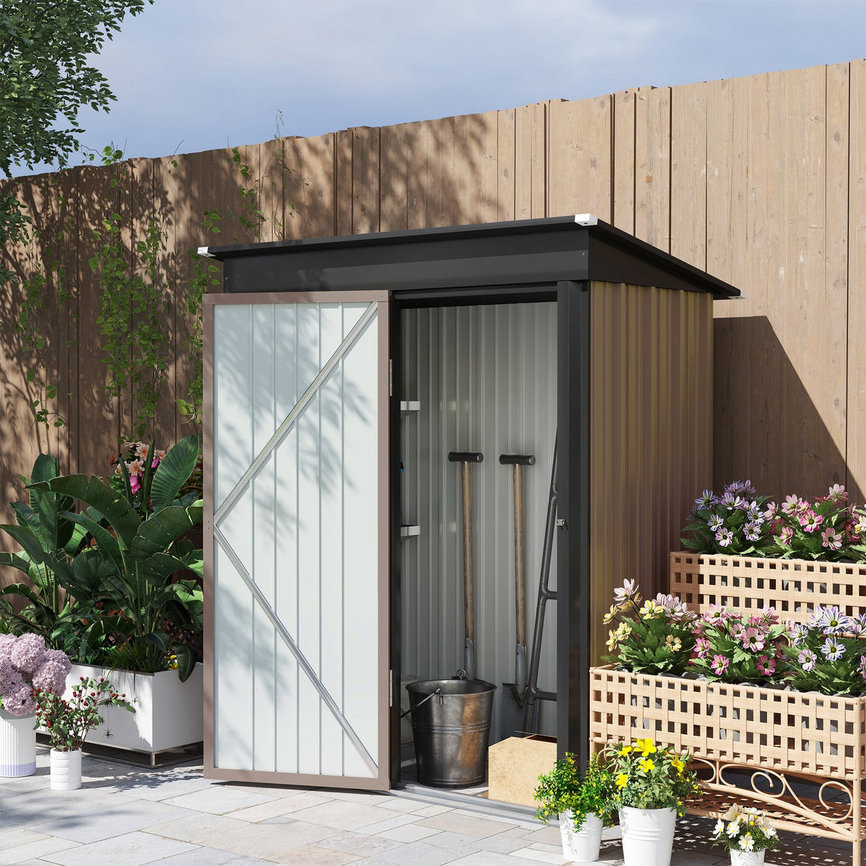 5 x 3ft Storage Shed with Lock - Brown Corrugated Steel