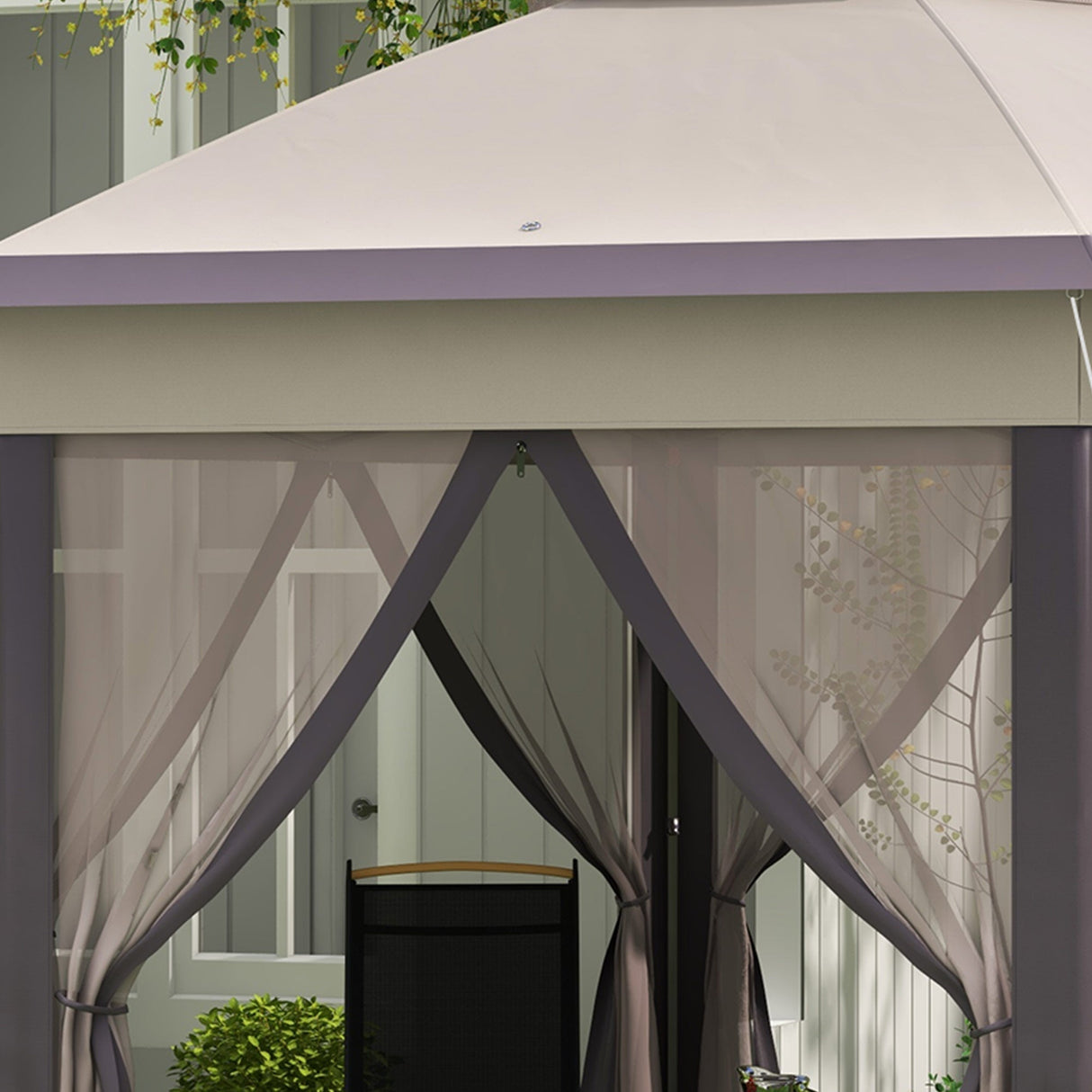 Garden Gazebo Hexagon Pop Up Tent Double Roof Instant Shelter with Netting, Beige