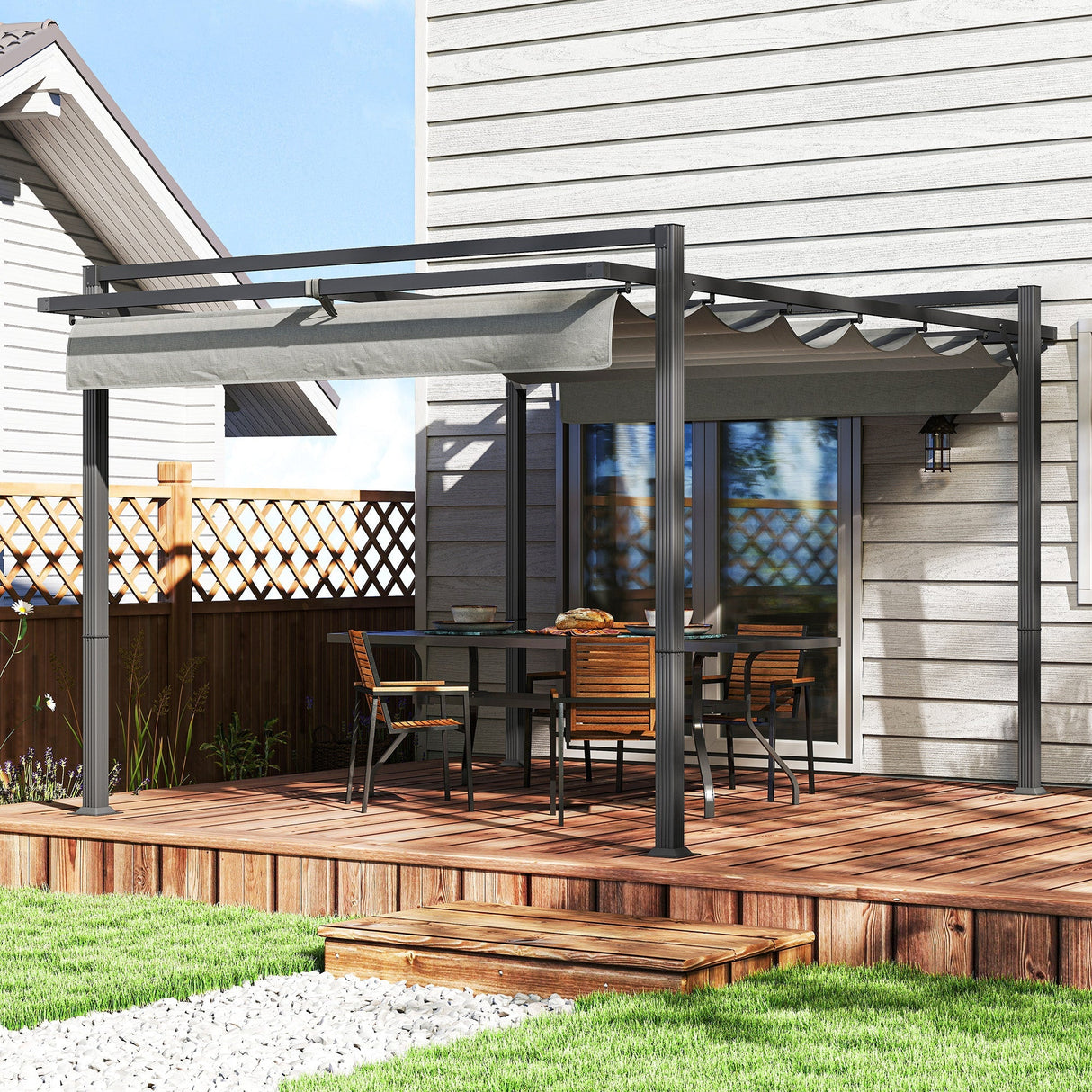 3 x 4m Retractable Pergola Garden Gazebo, Dark Grey Aluminium Frame