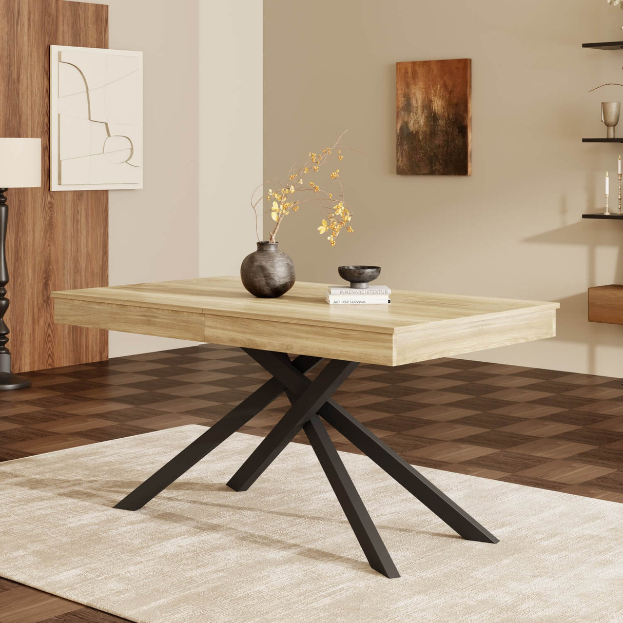 Extendable Dining Table 140 to 180 cm – Rectangular Table for 6 to 8 People with Metal Legs