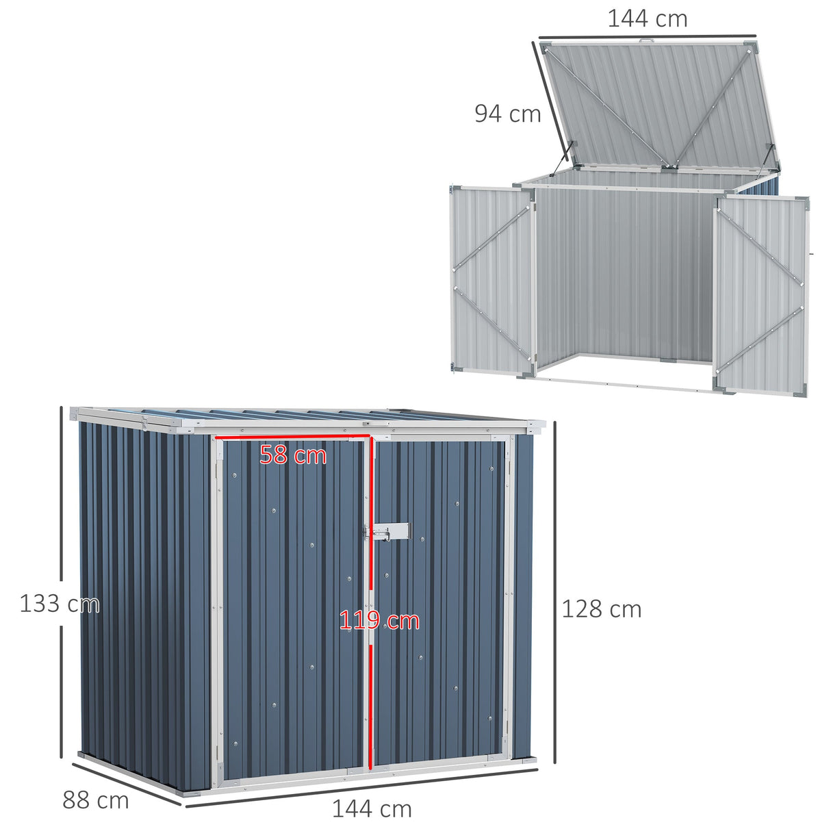 Garden 2-Bin Storage Shed, Double Rubbish Hide Dustbin, Steel