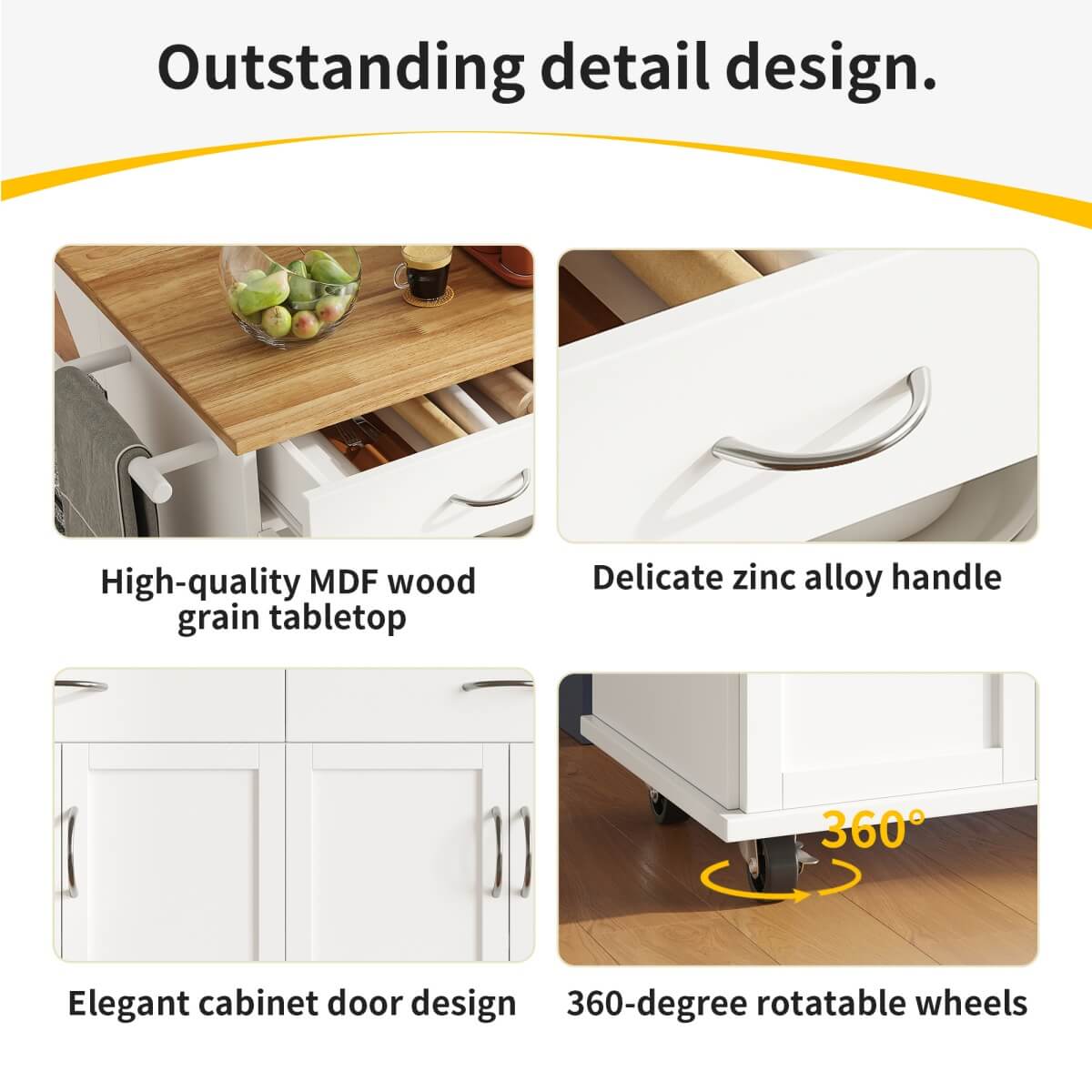 Kitchen Island Trolley with Storage — Rolling Cabinet with Drawers, Adjustable Shelf & Spice Rack