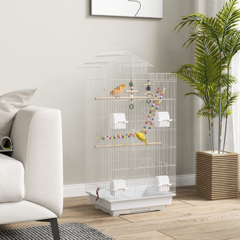Bird Cage with Accessories, Toys, Tray, White