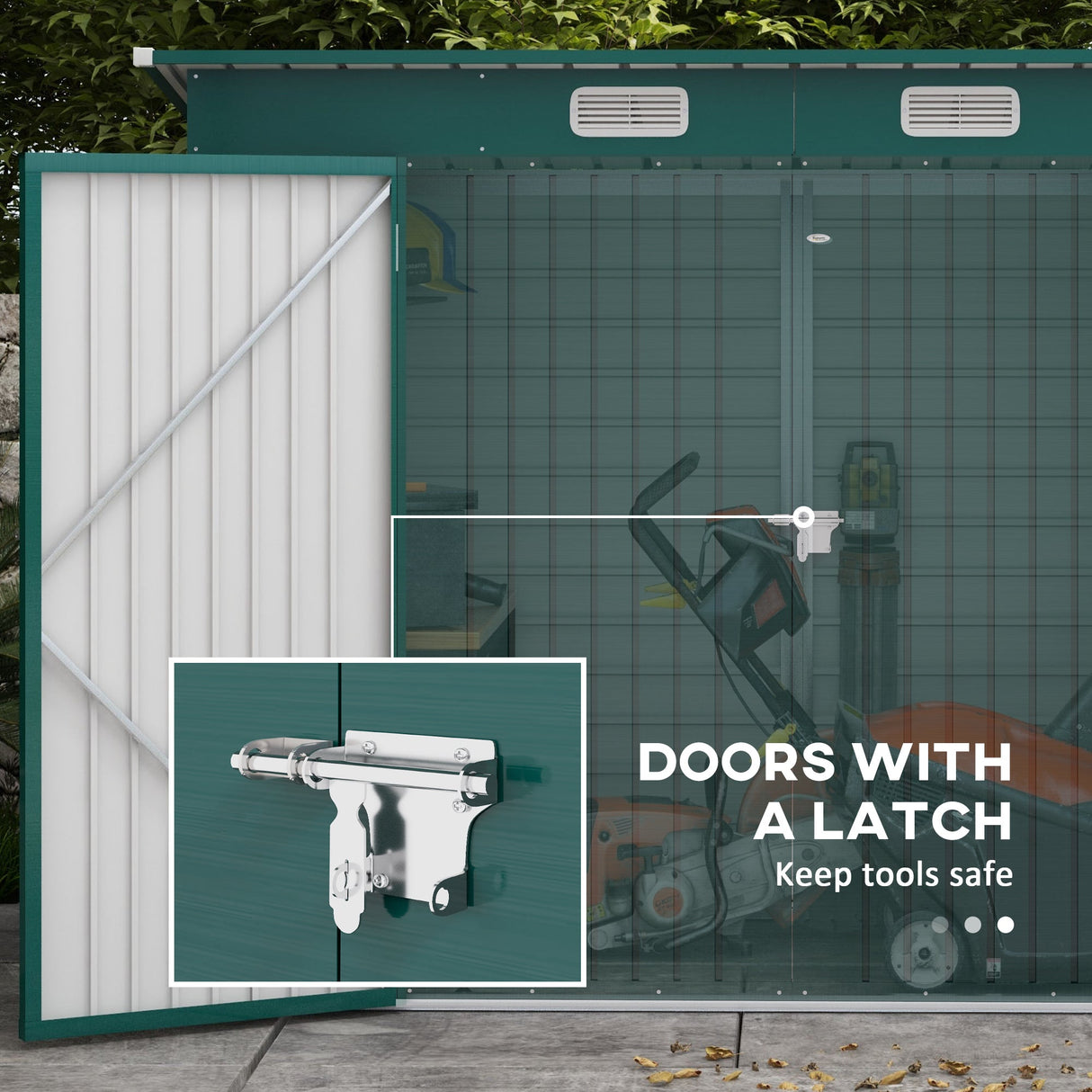 Galvanised Steel Shed, 3.7 x 7.9ft with Latched Door and Padlock - Green