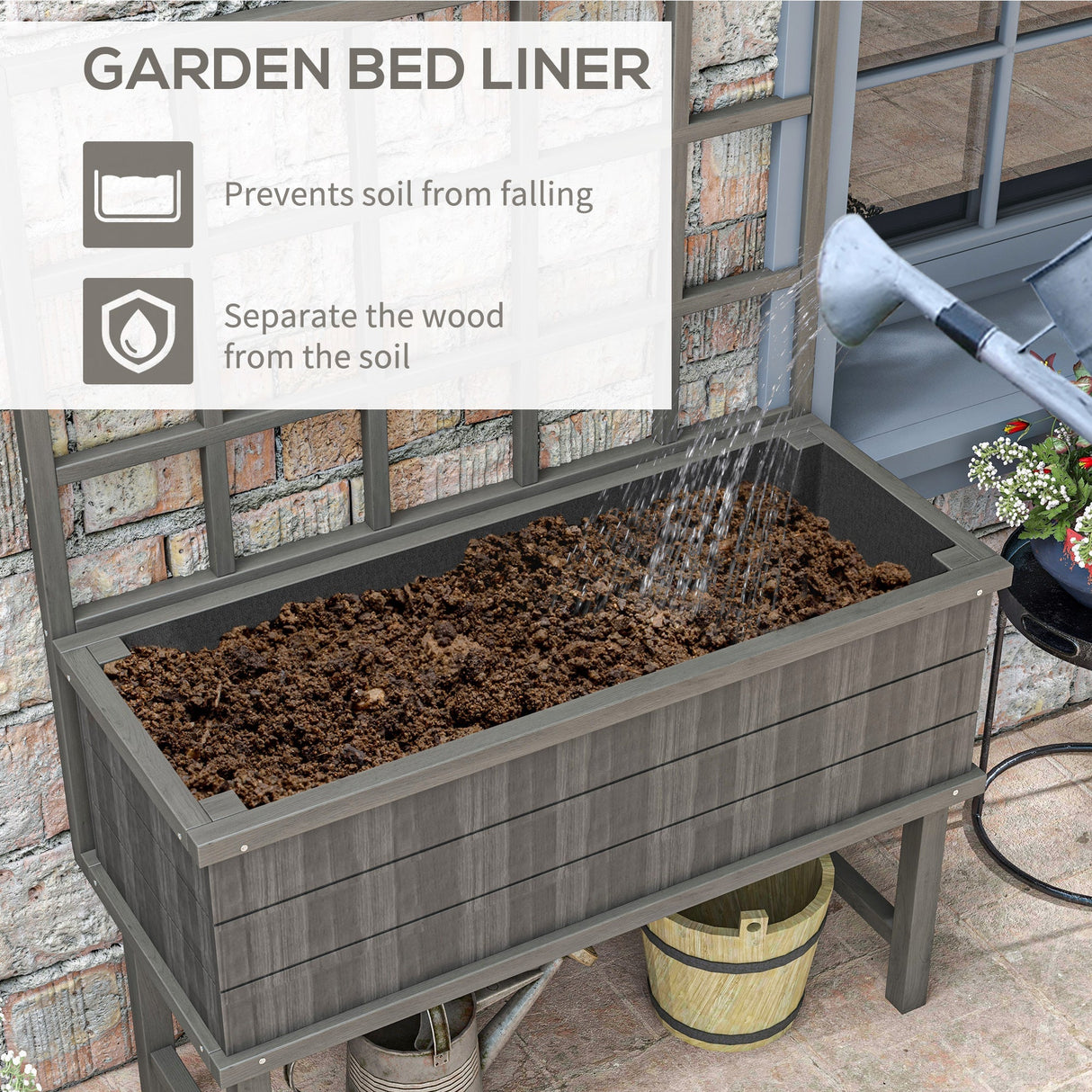 Wooden Garden Planter with Trellis, 45 x 105cm, Grey