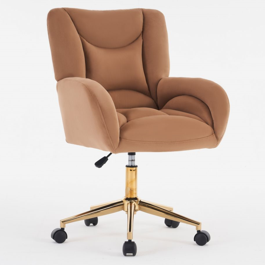 Full KD Adjustable Height Swivel Home Office Chair, Brown Velvet Fabric with Gold Legs