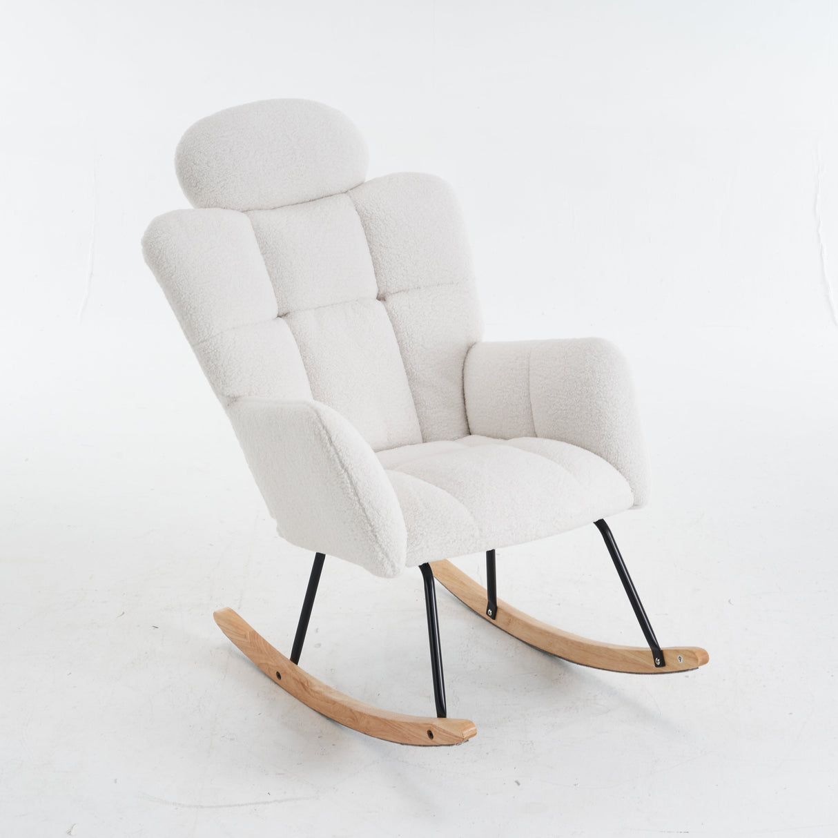 Soft Teddy Rocking Chair with Padded Seat, Tufted Upholstered - Ivory White