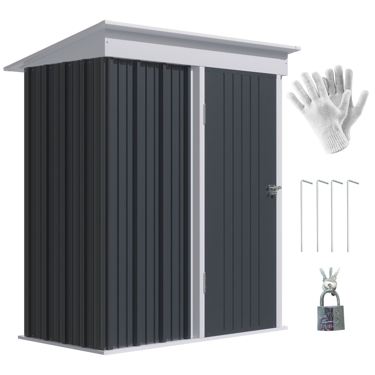 Metal Garden Shed, Outdoor Lean-to for Tools and Motorbike, with Adjustable Shelf, Lock, Dark Grey