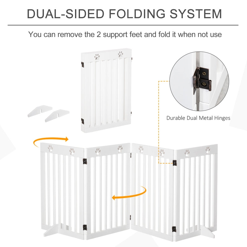 Wooden Pet Gate, Freestanding Foldable Dog Barrier with Support Feet
