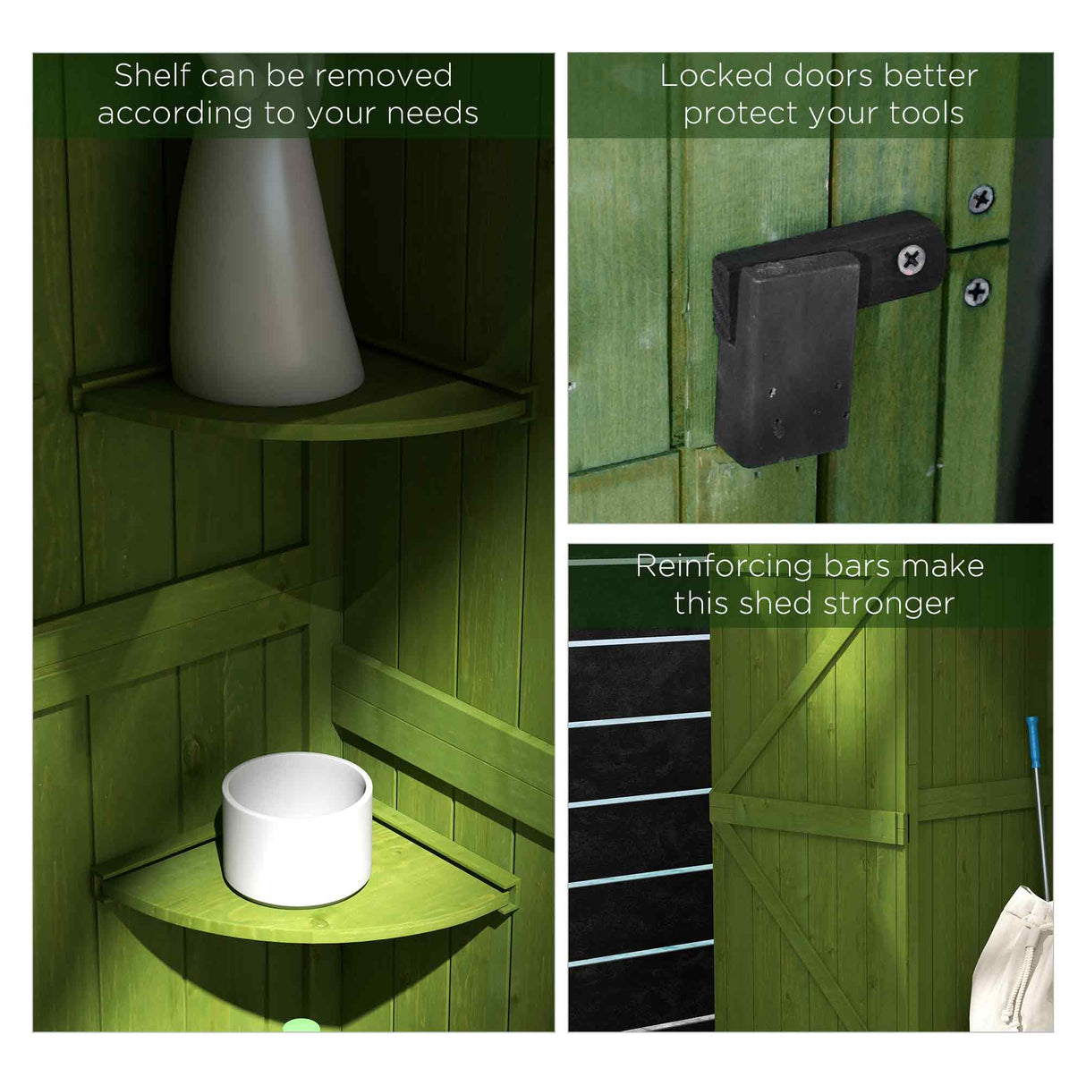 Small Shed, Tall Slim Garden Shed with 3 Removable Shelves, Wooden Green