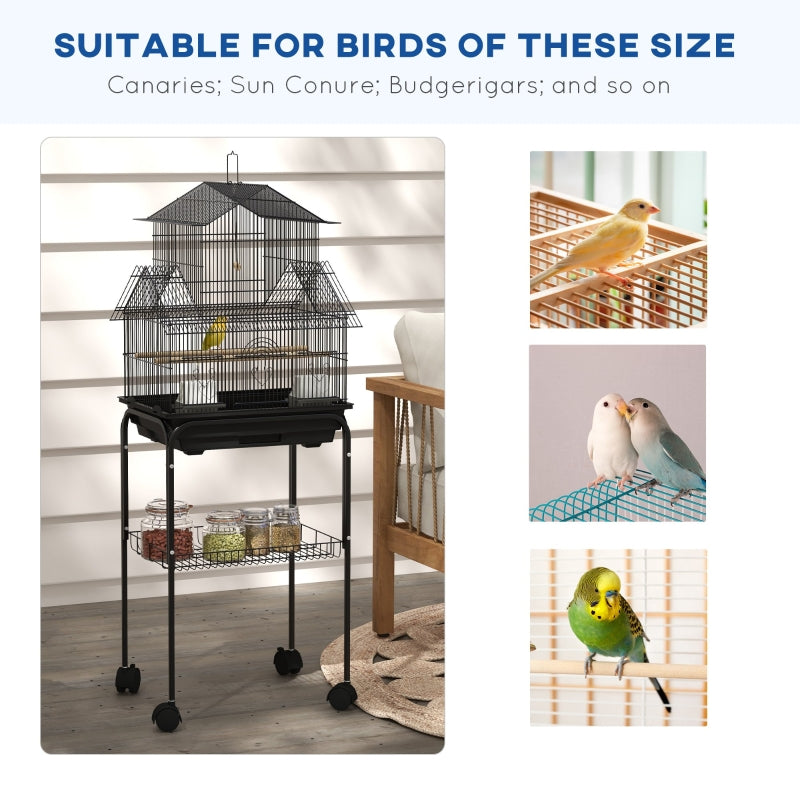 Metal Bird Cage with Plastic Swing, Perch, Food Container, Tray, Handle